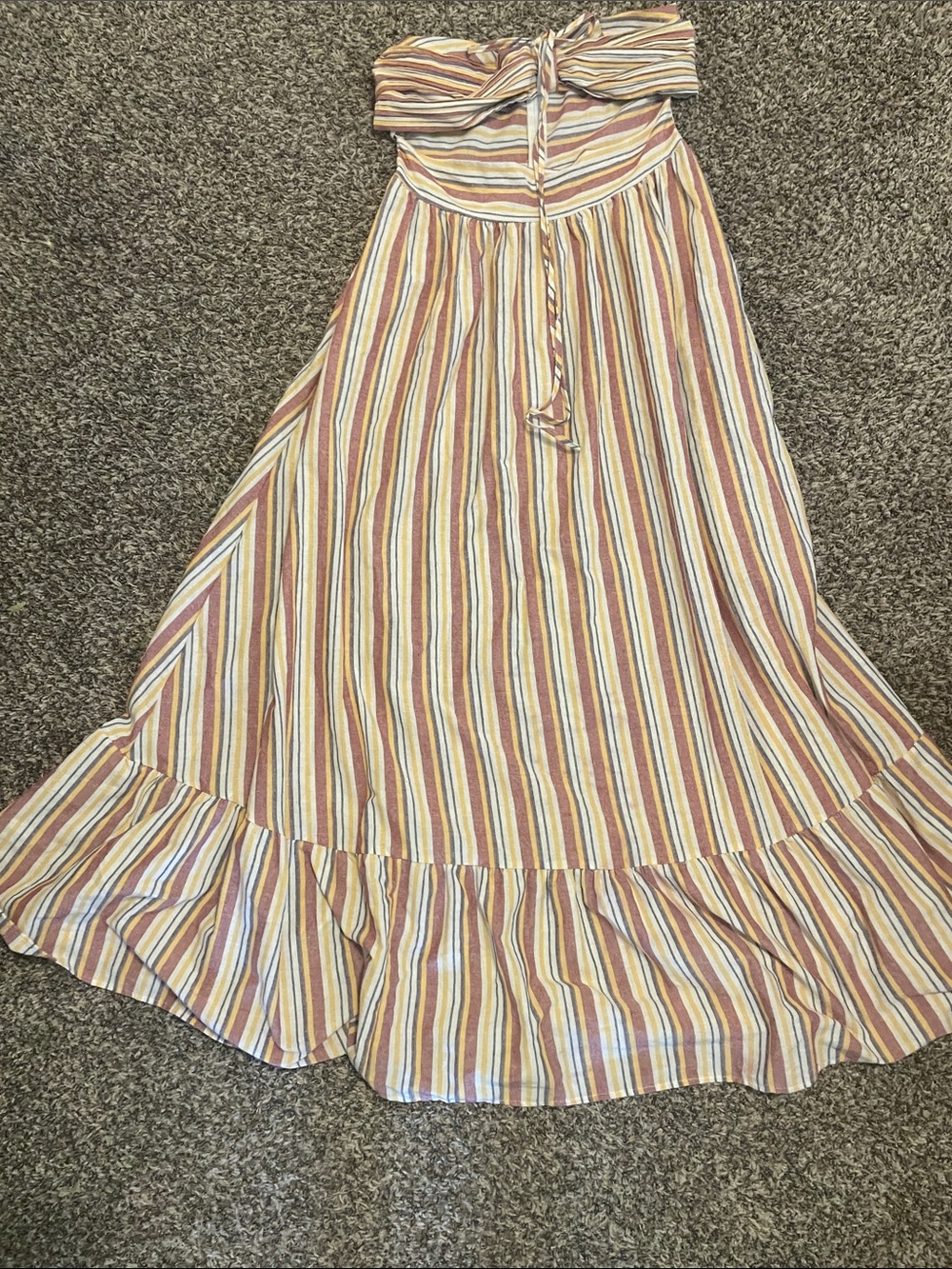 Striped Strapless Maxi Dress in Ivory, Mustard & Rust